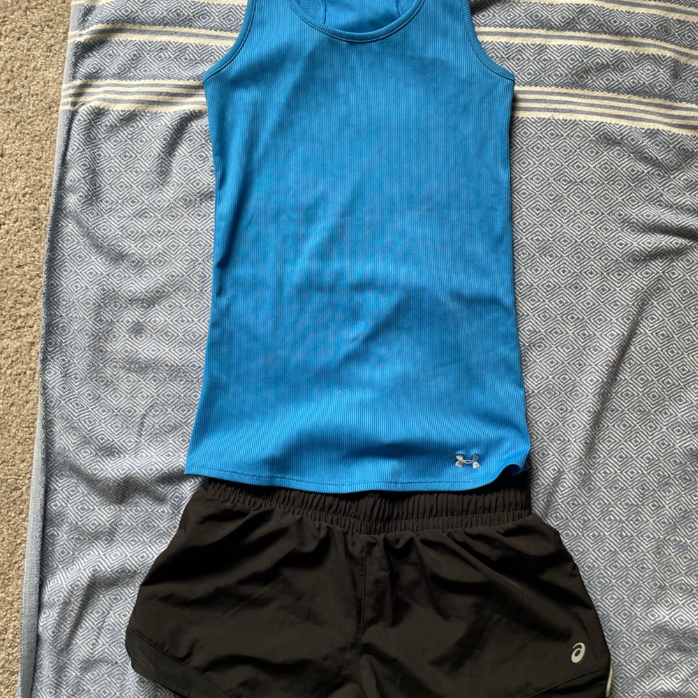 Women’s Black Running Shorts and Bright Blue Tank